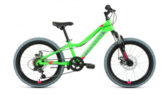 Велосипед FORWARD TWISTER 20 2.0 D (20" 7 ск. рост. 10") 2024, ярко-зеленый/фиолетовый